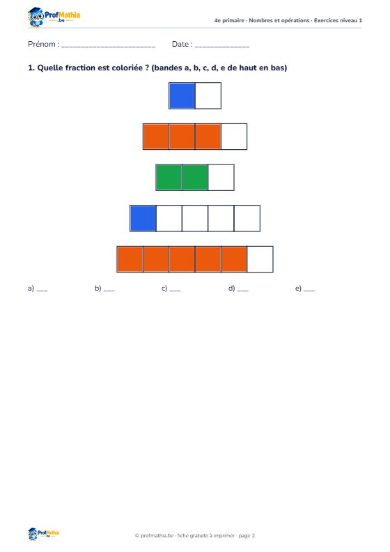 Fiche Les fractions simples – 4e primaire