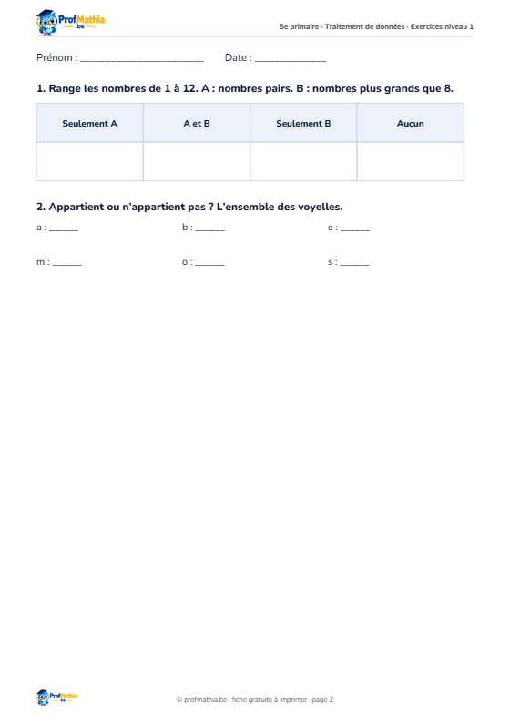 Fiche Diagrammes d’ensembles – 5e primaire