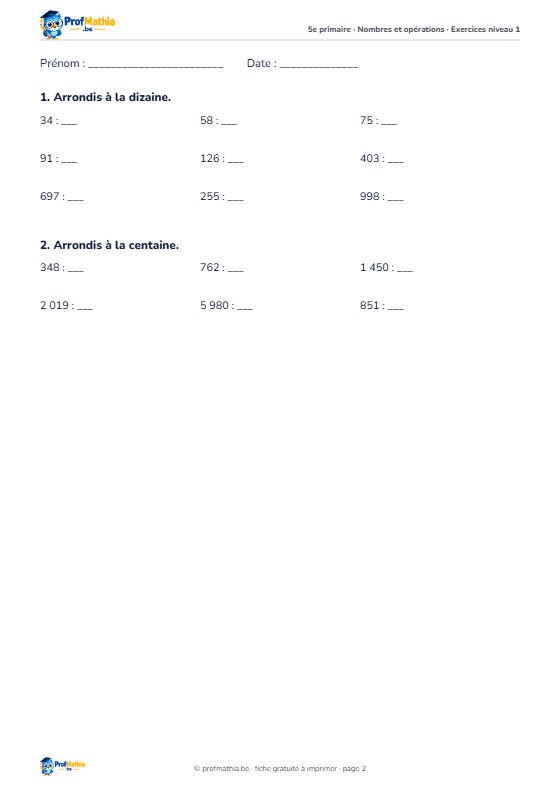 Fiche Estimer un résultat – 5e primaire