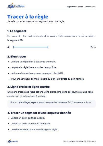Aperçu de la fiche DYS Tracer à la règle
