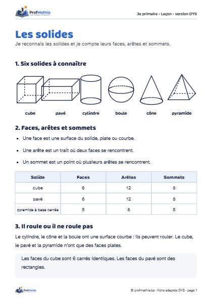 Aperçu de la fiche DYS Les solides