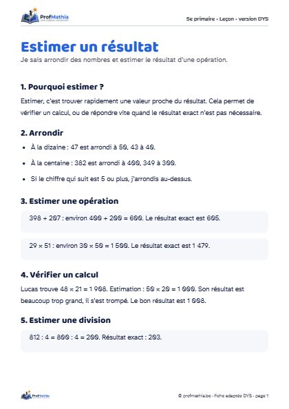 Aperçu de la fiche DYS Estimer un résultat