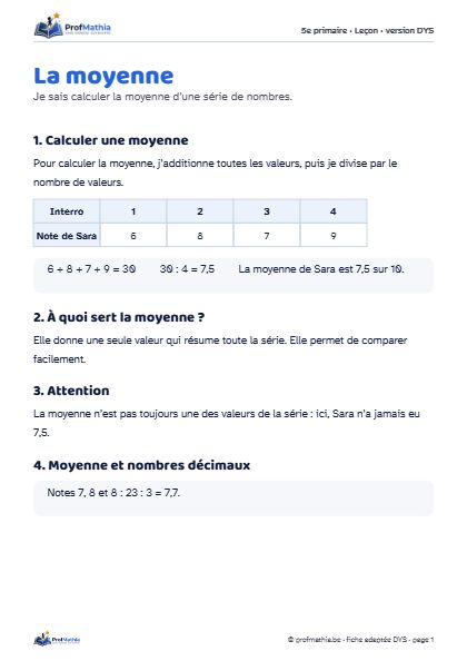 Aperçu de la fiche DYS La moyenne
