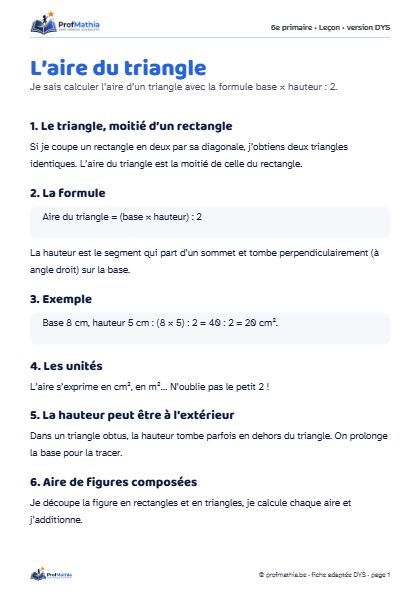 Aperçu de la fiche DYS L’aire du triangle