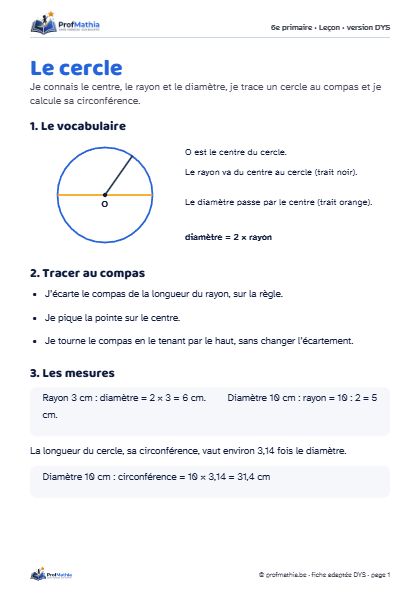 Aperçu de la fiche DYS Le cercle