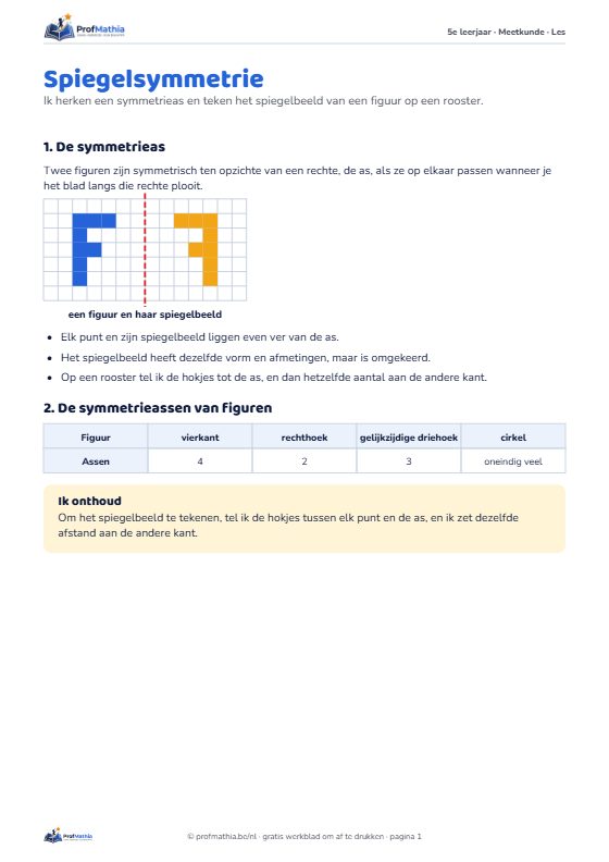 Voorbeeld van het werkblad Spiegelsymmetrie – 5e leerjaar