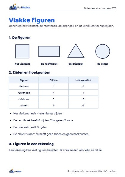 Voorbeeld van het DYS-werkblad Vlakke figuren