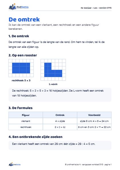 Voorbeeld van het DYS-werkblad De omtrek