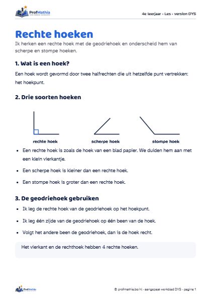 Voorbeeld van het DYS-werkblad Rechte hoeken