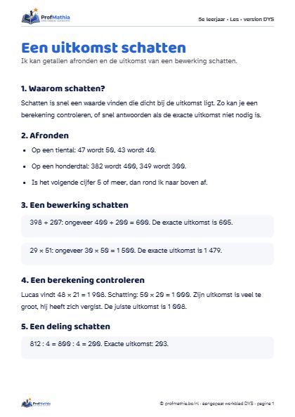 Voorbeeld van het DYS-werkblad Een uitkomst schatten